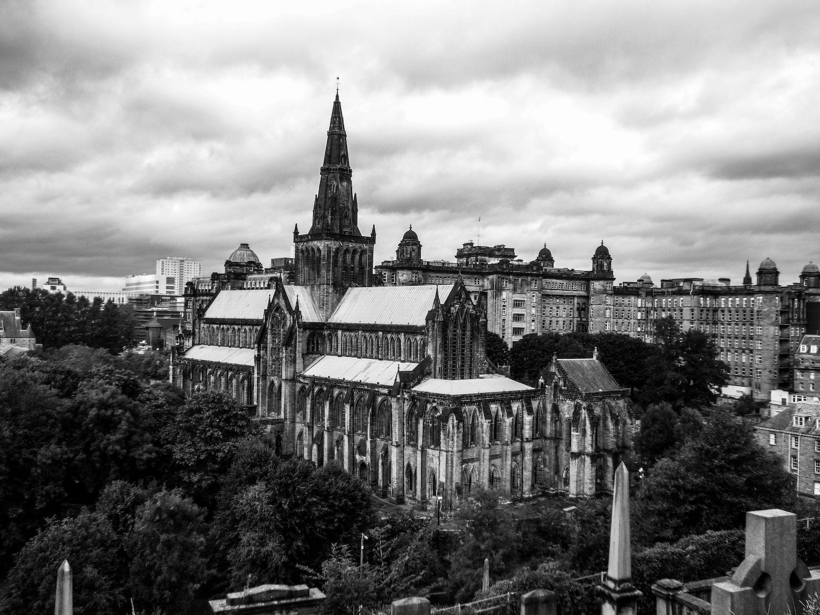 Aerial view of the Glasgow Cathedral, Glasgow, Scotland